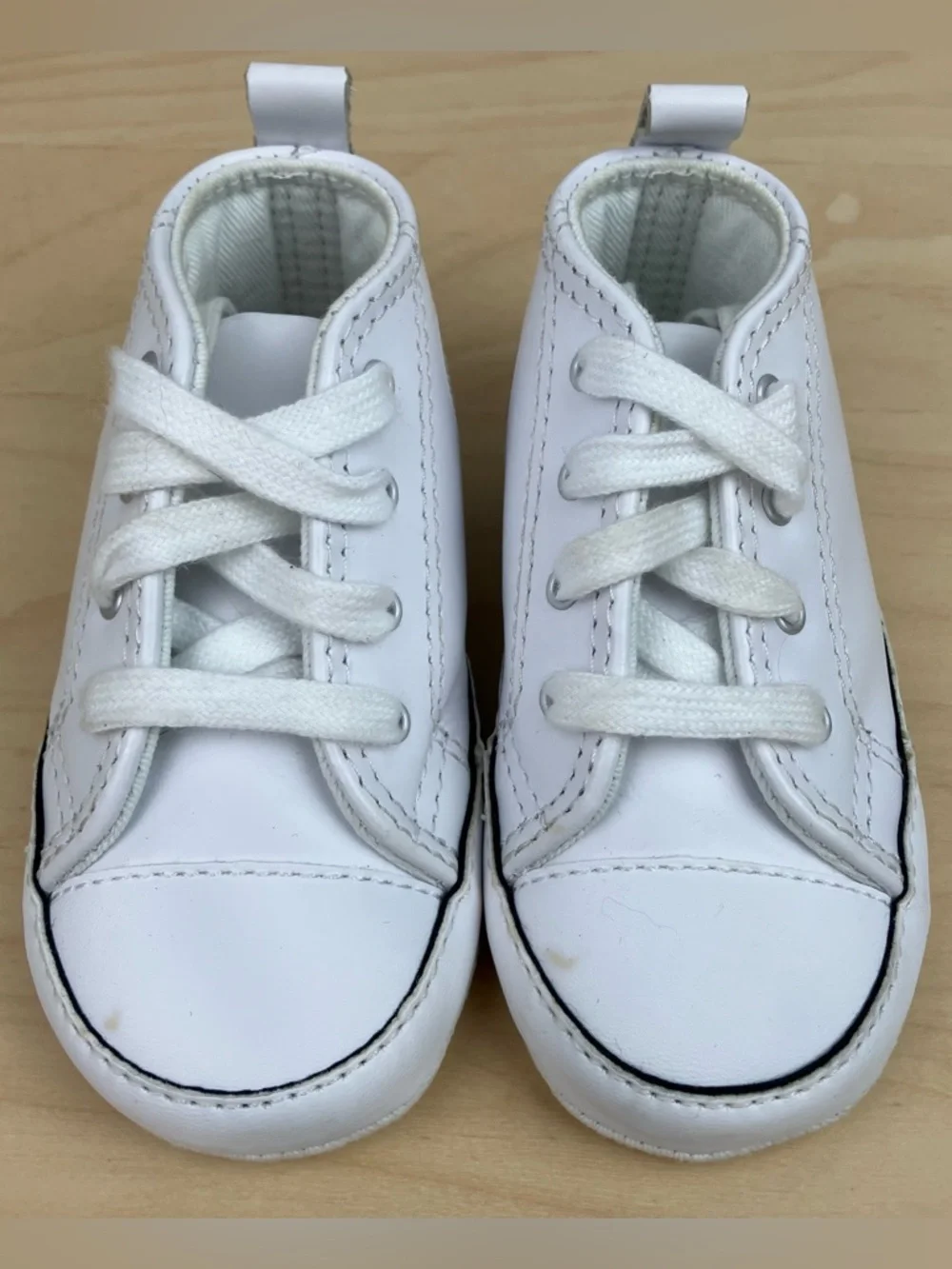 Converse Baby Size 4 Crib All Star Chuck Taylor High Top White Leather Shoes
